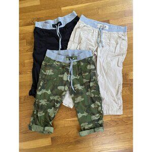 Lot of 3 BCG Cargo Capri Pants Womens Size M Cropped Pull On Camo Black Khaki